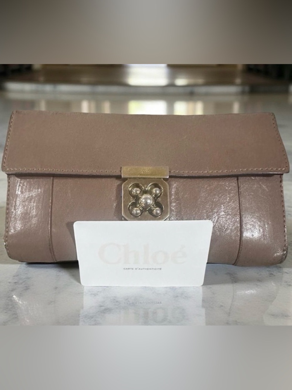 Chloé Elsie continental long wallet Beige Color With Turn Lock 7.5x4.5 COA - Picture 1 of 15